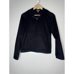 BANANA REPUBLIC Womens XS Hooded Full Zip Black Wool Cashmere Blend Jacket Coat